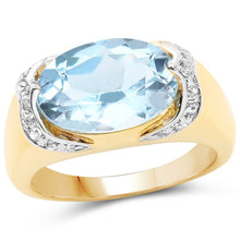 Load image into Gallery viewer, 14K Yellow Gold Plated 6.56 Carat Genuine Blue Topaz and White Topaz .925 Sterling Silver Ring