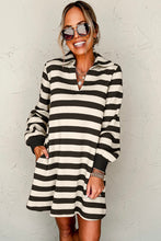 Load image into Gallery viewer, Classic Contrast Black Striped Collar Long Sleeve Mini Dress Stylish & Trendy Casual Dress for Women