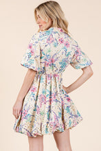 Load image into Gallery viewer, New Summer Floral Eyelet Lace Puff Sleeve Mini Shirt Dress For Women โ Elegant, Trendy, Chic and Feminine Mini Shirt Dress with Puff Sleeves and Floral Eyelet Lace