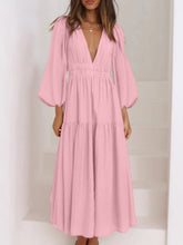 Load image into Gallery viewer, Lightweight Deep V-Neck Balloon Sleeve Maxi Dress Elegant & Flowing Silhouette Unique Dress