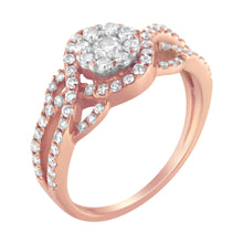 Load image into Gallery viewer, 10K Rose Gold 3/4 Cttw Diamond Floral Cluster Head and Twisted Shank Cocktail Ring (H-I Color, SI1-SI2 Clarity)- Size 7