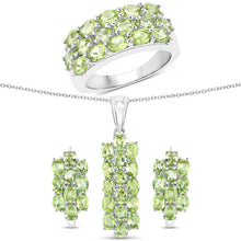 Load image into Gallery viewer, 8.84 Carat Genuine Peridot .925 Sterling Silver 3 Piece Jewelry Set (Ring, Earrings, and Pendant w/ Chain)