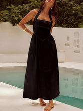 Load image into Gallery viewer, Black Ruched Halter Neck Midi Dress Sleek & Sophisticated Dress For Women