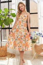 Load image into Gallery viewer, Smocked Back Floral Adjustable Strap Midi Dress For Women – Feminine, Floral, Fluttering, Comfortable Midi Dress