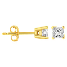 Load image into Gallery viewer, 14K Yellow Gold Clarity Enhanced Princess Cut Diamond Certified Stud Earrings (0.50 cttw, H-I Color, I1-I2 Clarity)