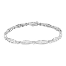 Load image into Gallery viewer, 14K White Gold 1-1/2 Cttw Round Brilliant-Cut & Baguette Cut Diamond Bezel and Tapered Link 7" Tennis Bracelet (H-I Color, I1-I2 Clarity)
