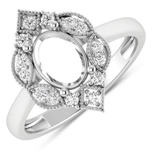 Load image into Gallery viewer, 0.20 Carat Genuine White Diamond 14K White Gold Semi Mount Ring - holds 8x6mm Oval Gemstone