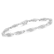 Load image into Gallery viewer, .925 Sterling Silver 1-1/2 Cttw Round and Baguette Cut Diamond Wave Link Bracelet (I-J Color, I2-I3 Clarity) - 7"