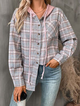 Load image into Gallery viewer, Plaid Buttoned Long Sleeve Hooded Jacket for Women – Cozy & Stylish Cotton-Blend Outerwear