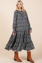 Load image into Gallery viewer, Printed Tie Neck Flounce Sleeve Midi Dress For Women – Fluttering, Feminine and Playful Midi Dress with Ruffled Details