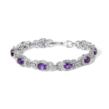Load image into Gallery viewer, Sterling Silver Oval Purple Amethyst and Diamond Interlocking Halo Link Bracelet