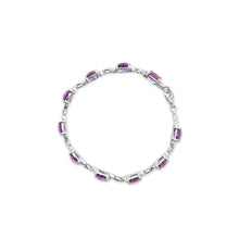 Load image into Gallery viewer, .925 Sterling Silver 7mm Cushion Cut Amethyst Gemstone and Diamond Tennis Link Bracelet (I-J Color, I1-I2 Clarity) - Size 7"