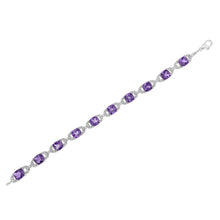 Load image into Gallery viewer, .925 Sterling Silver 7mm Cushion Cut Amethyst Gemstone and Diamond Tennis Link Bracelet (I-J Color, I1-I2 Clarity) - Size 7"
