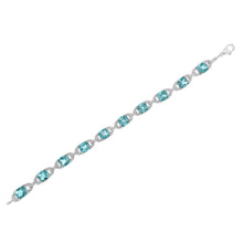 Load image into Gallery viewer, .925 Sterling Silver 7x7 mm Cushion Cut Blue Topaz and 1/20 cttw Round Cut Diamond Fashion Tennis Bracelet (I-J Color, I1-I2 Clarity) - 7"