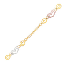 Load image into Gallery viewer, 14k Tri-Color Gold Anklet with Multi Color Heart Stations