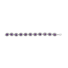 Load image into Gallery viewer, Sterling Silver 5x7 MM Oval Purple Amethyst & Diamond Halo Link Bracelet