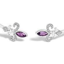 Load image into Gallery viewer, .925 Sterling Silver 8X4MM Marquise Purple Amethyst and Diamond Accent Fleur Di Lis Open Cuff Bangle (I-J Color, I1-I2 Clarity) - 7"