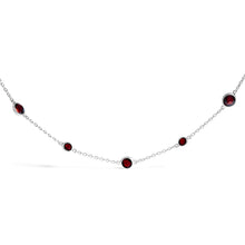 Load image into Gallery viewer, .925 Sterling Silver Checkerboard Cut Red Garnet Bezel Station Necklace - 22" Inches