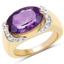 Load image into Gallery viewer, 14K Yellow Gold Plated 4.98 Carat Genuine Amethyst and White Topaz .925 Sterling Silver Ring