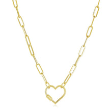 Load image into Gallery viewer, 14k Yellow Gold Paperclip Chain Necklace with Heart Carabiner Clasp