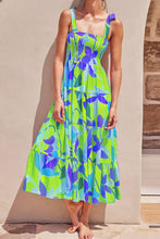 Load image into Gallery viewer, Long Floral Tie-Shoulder Smocked Midi Dress Perfect For Vacation & Summer Days
