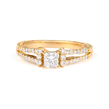 Load image into Gallery viewer, 14K Yellow Gold Diamond 5/8 Cttw Princess Diamond Split Shank and Milgrain Engagement Ring (G-H Color, VS2-SI1 Clarity) - Size 7
