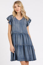 Load image into Gallery viewer, V-Neck Ruffled Cap Sleeve Mini Dress For Women – Feminine, Elegant, Playful, Flattering & Stylish Dress for Various Occasions