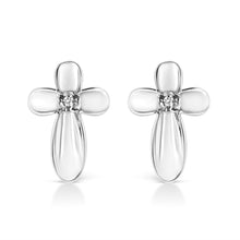 Load image into Gallery viewer, .925 Sterling Silver Prong Set Diamond Accent Floral Cross Stud Earring (I-J Color, I1-I2 Clarity)
