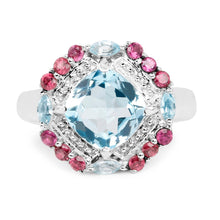 Load image into Gallery viewer, 4.73 Carat Genuine Blue Topaz and Rhodolite .925 Sterling Silver Ring