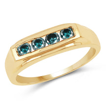 Load image into Gallery viewer, 14K Yellow Gold Plated 0.48 Carat Genuine Blue Diamond .925 Sterling Silver Ring
