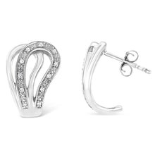 Load image into Gallery viewer, .925 Sterling Silver Pave-Set Diamond Accent Horseshoe Hoop Earring (I-J Color, I1-I2 Clarity)