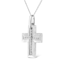 Load image into Gallery viewer, .925 Sterling Silver Prong-Set Diamond Accent Bold Cross 18" Pendant Necklace (I-J Color, I1-I2 Clarity)