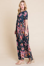 Load image into Gallery viewer, Floral Short Sleeve Maxi Dress โ Elegant Maxi Dress, Floral Short Sleeve Dress, Shirred Maxi Dress, Flowing Silhouette Dress, Comfortable Summer Dress, Flattering Dress for Various Occasions, Versatile Maxi Dress
