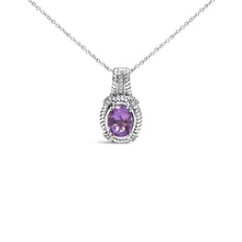 Load image into Gallery viewer, .925 Sterling Silver 9x7mm Oval Purple Amethyst and Round Diamond Accent Fashion Drop Pendant 18 Inch Necklace (I-J Color, I1-I2 Clarity)