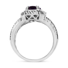 Load image into Gallery viewer, .925 Sterling Silver Prong Set Natural Oval Shape 9X7 MM Purple Amethyst Solitaire and Diamond Accent Ring (I-J Color, I1-I2 Clarity) - Ring Size 7