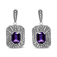 Load image into Gallery viewer, .925 Sterling Silver Diamond Accent and 7x5mm Purple Amethyst Stud Earrings (I-J Color, I2-I3 Clarity)