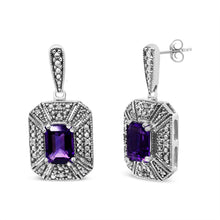 Load image into Gallery viewer, .925 Sterling Silver Diamond Accent and 7x5mm Purple Amethyst Stud Earrings (I-J Color, I2-I3 Clarity)