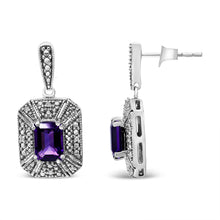 Load image into Gallery viewer, .925 Sterling Silver Diamond Accent and 7x5mm Purple Amethyst Stud Earrings (I-J Color, I2-I3 Clarity)