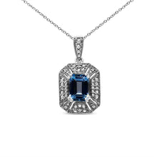 Load image into Gallery viewer, .925 Sterling Silver Blue Topaz and Diamond Accent Art Deco Style 18" Pendant Necklace (I-J Color, I1-I2 Clarity)