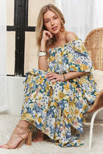 Load image into Gallery viewer, Layered Floral Off-Shoulder Short Sleeve Maxi Summer Dress For Women – Elegant and Feminine Floral Off-Shoulder Maxi Dress with Ruffled Layers for a Romantic Look
