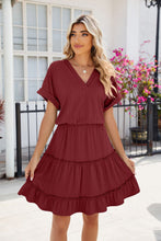 Load image into Gallery viewer, Short Sleeve Tiered Mini Dress Feminine & Flowy Modern Women Summer Dress