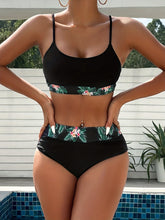 Load image into Gallery viewer, Bikini 3 Piece Tropical Print Swimsuit Set – High Stretch Comfortable Women's Bikini with Crew Neck Mesh Cover-Up – Chic Vacation Beachwear for Summer Casual Style & Poolside Glamour