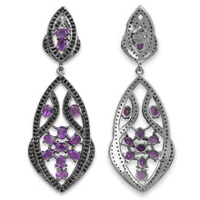 Load image into Gallery viewer, 5.74 Carat Genuine Amethyst and Black Spinel .925 Sterling Silver Earrings