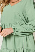 Load image into Gallery viewer, Light Green Double Take Full Size V-Neck Sleeve Tiered Dress with Pockets Elegant & Comfortable Casual Dress