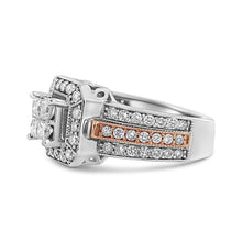 Load image into Gallery viewer, 14K White and Rose Gold 1 1/8 Cttw Princess and Round-Cut Diamond Art Deco Style Triple Shank Halo Cocktail Ring (I-J Color, SI2-I1 Clarity) - Size 7