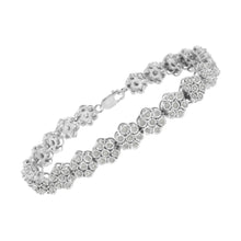 Load image into Gallery viewer, .925 Sterling Silver 2.0 cttw Diamond 7 Stone Floral Cluster Link Bracelet (I-J Color, I3 Clarity) -7.25"
