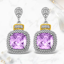 Load image into Gallery viewer, 18k Yellow Gold & Sterling Silver Cushion Amethyst & Diamond Earrings (.05cttw)