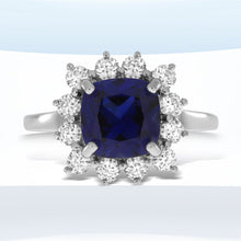 Load image into Gallery viewer, Created Sapphire Moissanite Ring Sterling Silver
