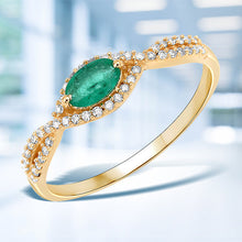 Load image into Gallery viewer, 0.32 Carat Genuine Zambian Emerald and White Diamond 14K Yellow Gold Ring
