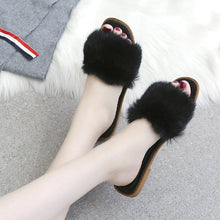 Load image into Gallery viewer, Fashion Fur Flat Women's Slippers Plus Size Spring Summer Fluffy Fur Slippers Shoes Woman Plush Fur Slip On Flip Flop Flat Furry Fur Slides Outdoor Sandals Furry Slides Summer Sandals Open Toe Indoor Outdoor Fluffy Slides
